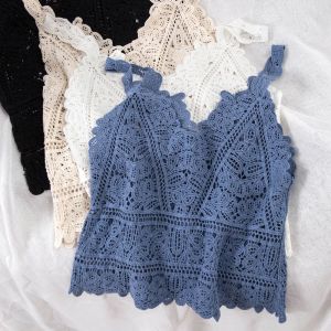 Camis Summer Sweet Short Style Lace Vest crop top Women Hollow Out Fashion Camis Vacation Beach Knitted LooseTop Womens Sexy Tank Tops