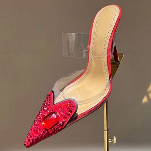 hot sale women high heel slippers runway sexy pointed toe high quality rhinestone decor summer new arrive one belt ladies dress designer slippers