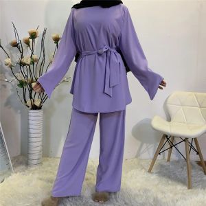 2 adet setler Dubai Abaya Türk Mühendis Müslüman Elbise Kadın Kaftan İslami Giyim Grote Maten Dames Kleding Topluluğu Femme Musulmane