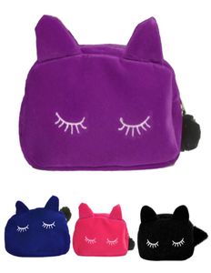 Hela söta bärbara tecknade kattmynt förvaringsfodral resor makeup flanellpåse kosmetisk väska koreansk och japan style5947145
