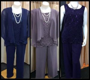 Lace Mother Of the Bride Pant Suits Chiffon With A Jacket For Weddings Elegant Plus Size Custom Made Pant Suits4510989