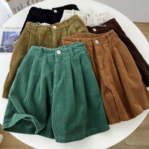 Shorts 2023 Höst/vinter överdimensionerade fett mm corduroy shorts kvinnors höga midja utkläder smala aline casual bredbenbyxor