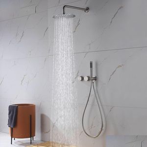 Bathroom Shower Sets Bathroom Shower Set System Brushed Nickel Mixer Tap Faucets And Cold Brass Diverter 8-12 Rainfall Head With Handh Dhehr