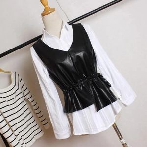 Women's Vests Spring Autumn All-Match Slim Fit PU Leather Vest V-neck Korean Irregular Short Tank Top Female Sleeveless Jacket