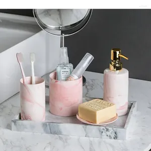 Banyo aksesuar seti İskandinav mermer doku banyo malzemeleri kit seramik aksesuarları diş fırçası tutucu losyon şişe tuvalet fırça rafı