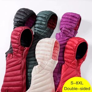 Casacos de dupla face wear feminino com capuz curto puffer jaquetas 2023 nova chegada plus size ultra leve empacotável feminino para baixo casaco