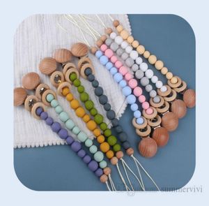 Baby pacifier clips infant silicone beads wooden ring holders chain kids nipple appease soother slips dummy clip 10 color Q20908683248