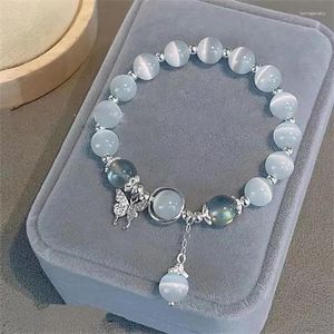 Strand Elegantes luxuriöses Schmuckarmband Damen Mondlicht Kristall Opal Aquamarin Licht Luxus Blatt elastische Geschenke