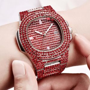 للجنسين الموضة المثلجة مشاهدة Diamond Steel Hip Hop Mens Top Gold Clock Relogio Feminino Gifts Wristwatches221Q