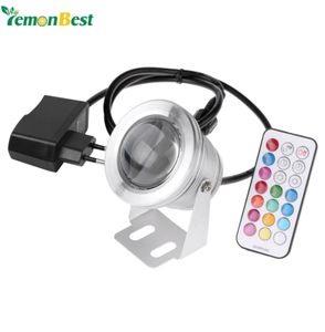 LED Underwater Lamp IP67 12 Färger 1000LM 10W RGB Fountain Lätt timingfunktion Pool Pond Fish Tank Aquarium Spotlight EU Plug Y21771384