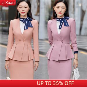 Suits 2023 Korean Spring Formal Ladies Pink Pants Blazer Women Business Suits with Sets Work Wear Office Uniform 4XL Size Skirt Jacket