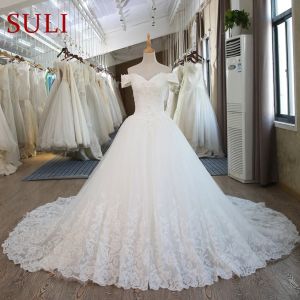 Klänningar SL100 riktiga bilder vit bollklänning brudklänning mariage vintage muslim plus storlek spets bröllop klänning 2020 prinsessa med ärm
