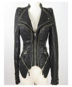 Wholenew Womens Punk Spike Studded Shoading Pu Leather Jacket dragkedja Size S XL5048935