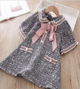 Flickor Fall Dress Pearl Bow Plaid Dress for Girls Fashion Highgrad Kids Party Dresses Sweet Princess Costume 2 3 4 5 6 7 Year T202665895