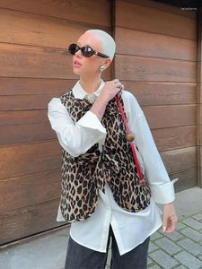 Gilet da donna Gilet trapuntato in cotone Stampa leopardata Con lacci imbottito con scollo a V Giacche con fiocco Donna 2024 Top senza maniche da strada