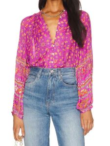 Bluse Boho inspiriert lila Blumendruck Langarmbluse Damen Buttonup Boho Damen Tops Gypsy Hippie Bluse Shirt Tunika Bluse