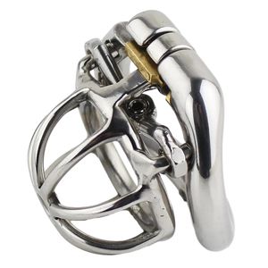 Dispositivo de castidade masculino Aço inoxidável Bloqueio de pênis de tamanho super pequeno com anel de base de arco de 5 tamanhos com gaiola de galo afiada estilo anti-espinho brinquedos sexuais para homens