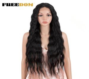 Capelli DOM pizzo sintetico lungo ondulato profondo Ombre biondo sintetico ad alta temperatura per le donne nere parrucche cosplay22131048805429