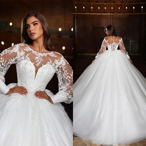 Abiti da sposa classici eleganti da ballo Abiti da sposa in tulle con applicazioni di pizzo Sweetheart Grazioso abito da sposa Sweep Train Abiti da sposa Dimensioni personalizzate