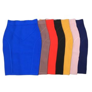 Saia 2021 Novas mulheres Senhores Sexy Mini Bandagem Black Bandagem Mulheres Elastic Bodycon Salas de verão vermelho marrom marrom marinho azul bege