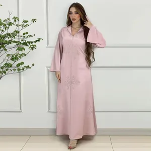 Etnik Giyim Müslüman Kadın Abaya Elmas Saten Eid Kapşonlu Uzun Maxi Elbise Ramazan Türkiye Arap Kaftan Akşam Partisi Kereste Gowns