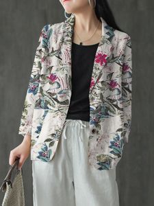 Blazers Oversized Women Autumn Blazer 2023 ZANZEA Kaftan Printed Coats Casual Long Sleeve Floral Outerwears Female Single Button Tunic