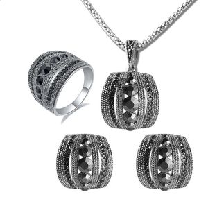 Größe 6-10 Vintage Schwarz Zirkon Schmuck Sets Schwarze Ohrringe Halskette Set Parure Bijoux Femme Kleid Zubehör 240228