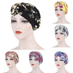 Stingy Brim Hats Floral Braid Hat Muslim Ruffle Cancer Chemo Beanie Turban Wrap Cap för Women1288s