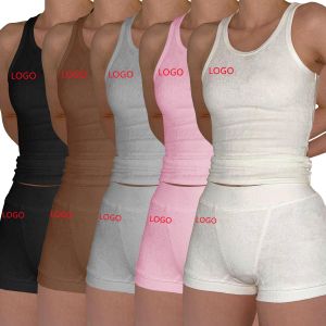 Set 2023 Nuovo arrivato S3XL moda abbigliamento donna tinta unita LOGO personalizzato Filo di cotone per il tempo libero plus size yoga set sportivi estivi