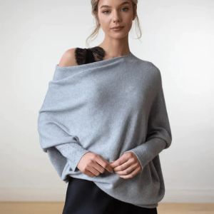Cover-up Drape Jumper Sweaters Women Asymmetric Long Batwing Colla Ultra Soft Knit Light Sweatshirts Batwing Sleeve Off Shoulder Pullover