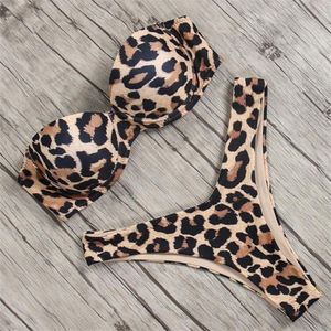 Sexy feminino biquíni brasileiro maiô pushup sutiã conjunto de duas peças terno de natação cintura baixa beachwear leopardo banho 2202269496790