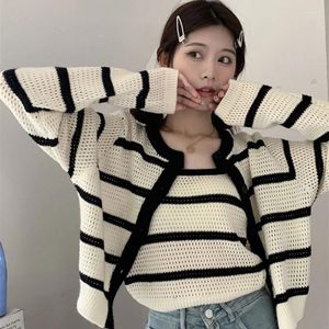 여자 T 셔츠 여성 Womne 's Sweater 2 피스 긴 슬리브 캐주얼 달콤한 봄 가을 스트라이프