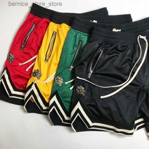 Men's Shorts 2022 Summer Mens Swimwear Hip hop street main line retro sports casual fitness basketball pants black red heavy mesh five-minute shorts swimsuit Q240305