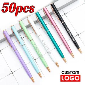 50 Pcs Metal Ballpoint Pen Rose Gold Custom Stationery Business Gift Lettering Engraved Name School office Supplies 240229
