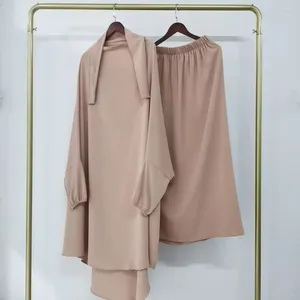 Ethnic Clothing Eid Two Piece Hijab Muslim Sets Women 2pcs Abaya Kimono Khimar Skirts Pants Suits Kaftan Solid Ramadan 2 Islam