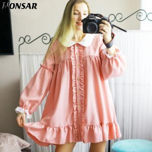 Abito NONSAR Kawaii Pink Lolita Dress Girly Wear Fairy In Wedding Party Classico panno a maniche lunghe Taglia unica da donna