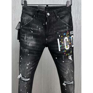 Byxa mäns dsquare jeans dsq2 svart hiphop rock moto coolguy jeans design rippade nödställda denim cyklist dsq för män 881 designer byxor d2 broderi byxor 2024