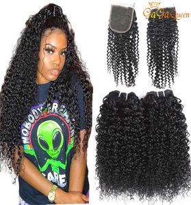 Brazilian Kinky Curly hair Bundles with 4x4 Lace Closure Brazilian Virgin Human Hair bundles With Closure Unprocessed Deep Wave Wa2436918