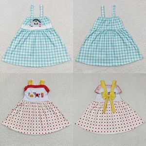 Flicka klänningar grossistbutik baby sommar ärmlös tank barn broderi klänning barn småbarn knä längd gård ko bomullskläder