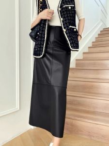 Skirt Long Skirt For Women 2023 New Fashion Vintage Black Genuine Sheepskin Leather Pencil Skirts High Waist Elegant Luxury