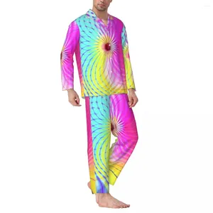 Pigiama da uomo Trippy Hippie da uomo Set verde chiaro e rosa carino da uomo maniche lunghe camera da letto vintage 2 pezzi abito da casa di grandi dimensioni