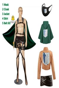 Ataque ao Titan Scout Regiment Cosplay Costume Set Anime Eren Jaeger Ackerman Levi Mikasa Armin Arlert Manto Hanji Zoe Jaqueta Y0907170044