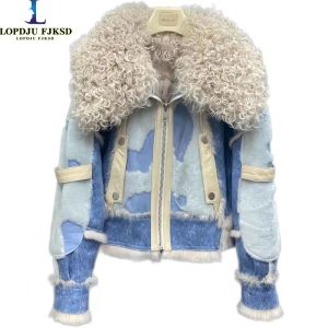 Pelzmantel aus echtem Kaninchenfell für Damen, dicke warme Jacke, lockerer Mantel, Damenbekleidung, Lammfellkragen, hochwertig, neu, Winter