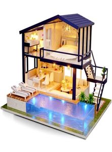 3d miniaturas dollhouse docka hus trämöbler diy hus miniatyr pussel montera kit leksaker för barn födelsedagspresent 25910285