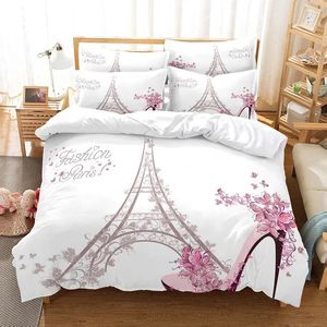 Eiffel Tower Bedding Däcke Cover Set 3D Digital Printing Bed Linen Fashion Design Comporter Set 240226