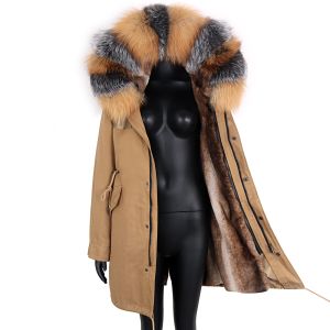 Pelliccia 2022 Inverno Parka Donne Cappotto di Pelliccia Reale Lungo Staccabile Impermeabile Parka Naturale di Procione Collo di Pelliccia di Volpe Imitazione Pelliccia di visone Fodera