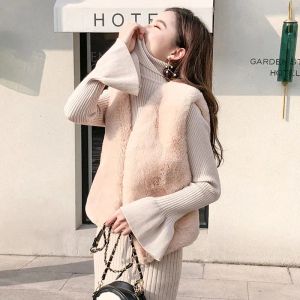 Pelliccia Xpqbb Stile Coreano Gilet di Pelliccia di Coniglio Finto Moda Donna Senza Maniche Corto Imitazione Giacca di Visone Gilet Donna Elegante Cappotto di Peluche Selvaggio