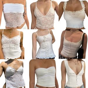 CAMIS MAMUKILABE FAURY COQUETE MOKLEMAID TOP Y2K AESTHETETIC White Lace Crop Crop Top 90s Vintage Milkmaid Vest Chic Women Retro Streetwear