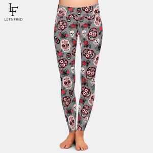 Leggings Letsfind 2020 Ny 3d Day of the Dead Skull Printing Women's Sexy Leggings Fashion High midja mjuka smala leggings