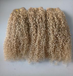 Бразильские человеческие девственные волосы Remy Kinky Curly Weave Blonde Color Необработанные детские мягкие двойные наращенные волосы 100gbundle Produ7061367